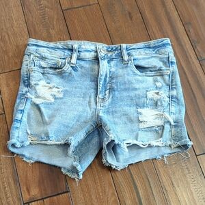 American Eagle Outfitters Light Blue Distressed Midi Jean Shorts Size 8